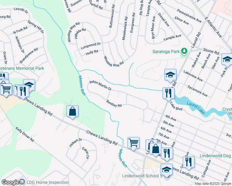 map of restaurants, bars, coffee shops, grocery stores, and more near 814 Aston Martin Drive in Lindenwold