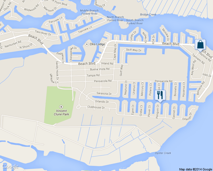 map of restaurants, bars, coffee shops, grocery stores, and more near 1006 East Panama Court in Lacey Township