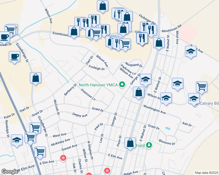 map of restaurants, bars, coffee shops, grocery stores, and more near 449 Clearview Rd in Hanover