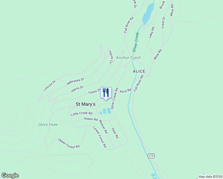 map of restaurants, bars, coffee shops, grocery stores, and more near 359 Silver Creek Road in Idaho Springs