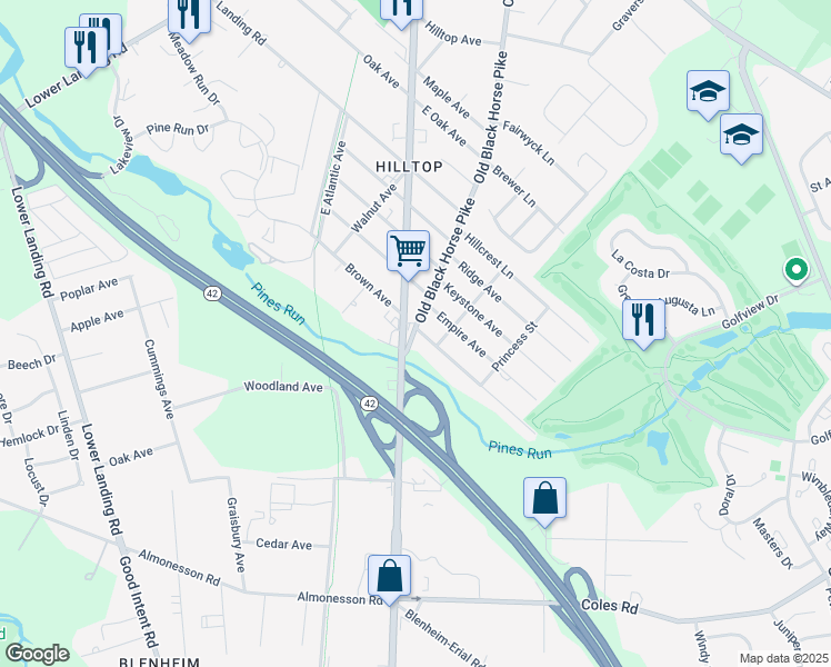 map of restaurants, bars, coffee shops, grocery stores, and more near 110-112 Richmond Avenue in Camden County