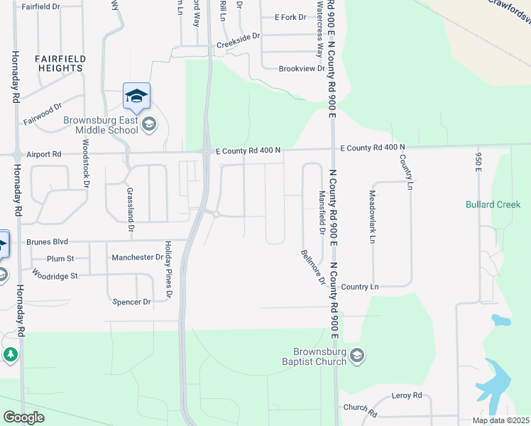 map of restaurants, bars, coffee shops, grocery stores, and more near Concord Point Way in Brownsburg