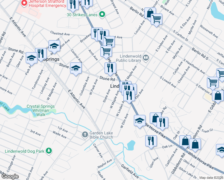 map of restaurants, bars, coffee shops, grocery stores, and more near 29 State Avenue in Lindenwold