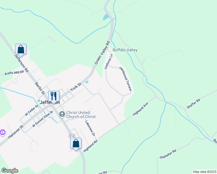 map of restaurants, bars, coffee shops, grocery stores, and more near 2540 Codorus Lane in Spring Grove