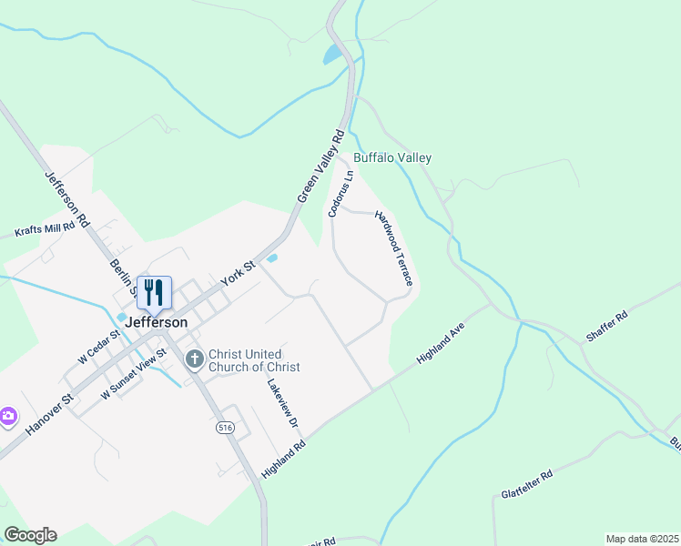 map of restaurants, bars, coffee shops, grocery stores, and more near 2540 Codorus Lane in Spring Grove