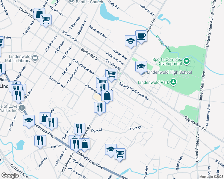 map of restaurants, bars, coffee shops, grocery stores, and more near East Gibbsboro Road & Arborwood in Lindenwold