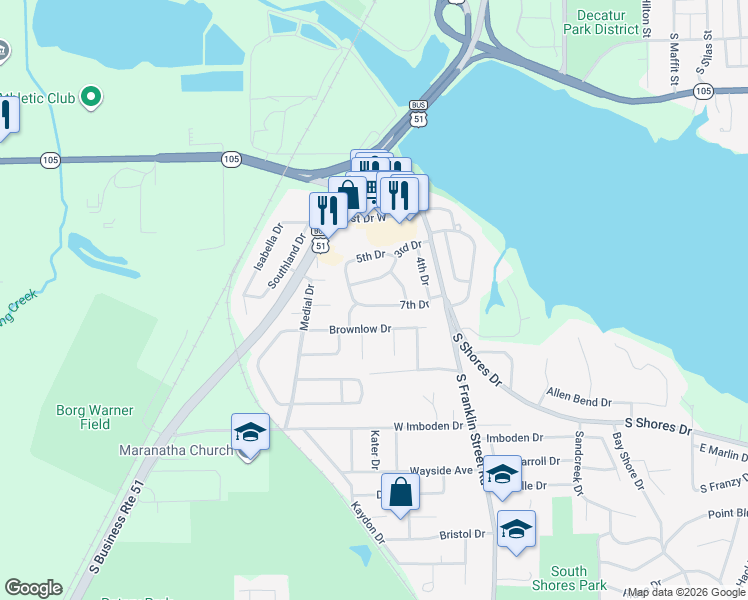 map of restaurants, bars, coffee shops, grocery stores, and more near 32 7th Drive in Decatur