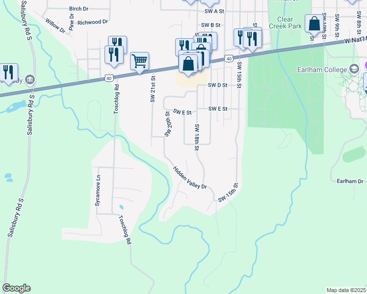 map of restaurants, bars, coffee shops, grocery stores, and more near 1817 Southwest G Street in Richmond