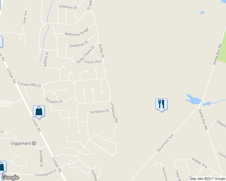 map of restaurants, bars, coffee shops, grocery stores, and more near 97 Forrest Hills Drive in Voorhees Township