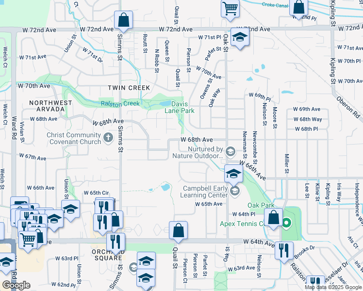 map of restaurants, bars, coffee shops, grocery stores, and more near 6788 Pierson Court in Arvada