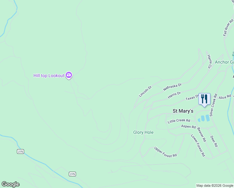 map of restaurants, bars, coffee shops, grocery stores, and more near 111 Hillside Road in Idaho Springs