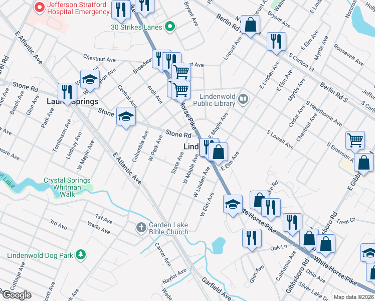 map of restaurants, bars, coffee shops, grocery stores, and more near 29 State Avenue in Lindenwold