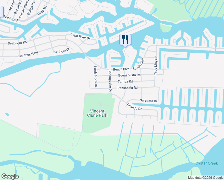 map of restaurants, bars, coffee shops, grocery stores, and more near 2 Orlando Court in Lacey Township