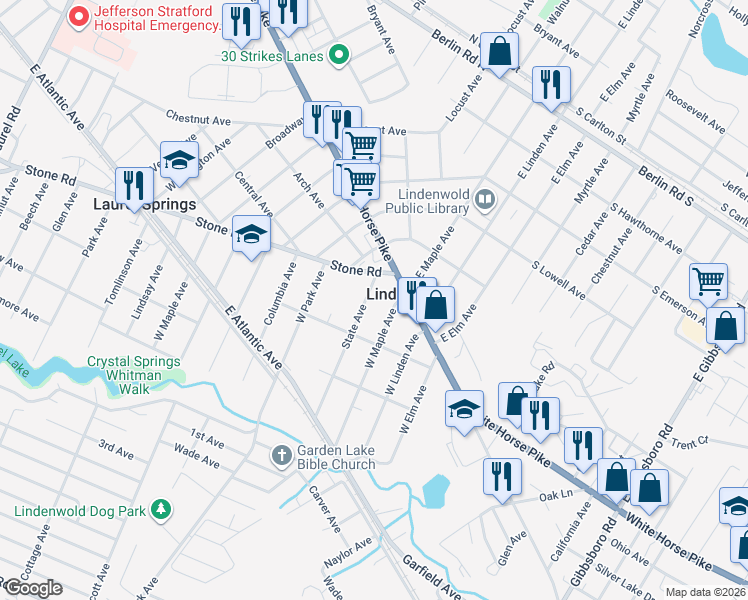 map of restaurants, bars, coffee shops, grocery stores, and more near 29 State Avenue in Lindenwold