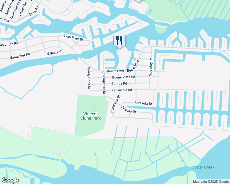 map of restaurants, bars, coffee shops, grocery stores, and more near 813 Pensacola Road in Lacey Township