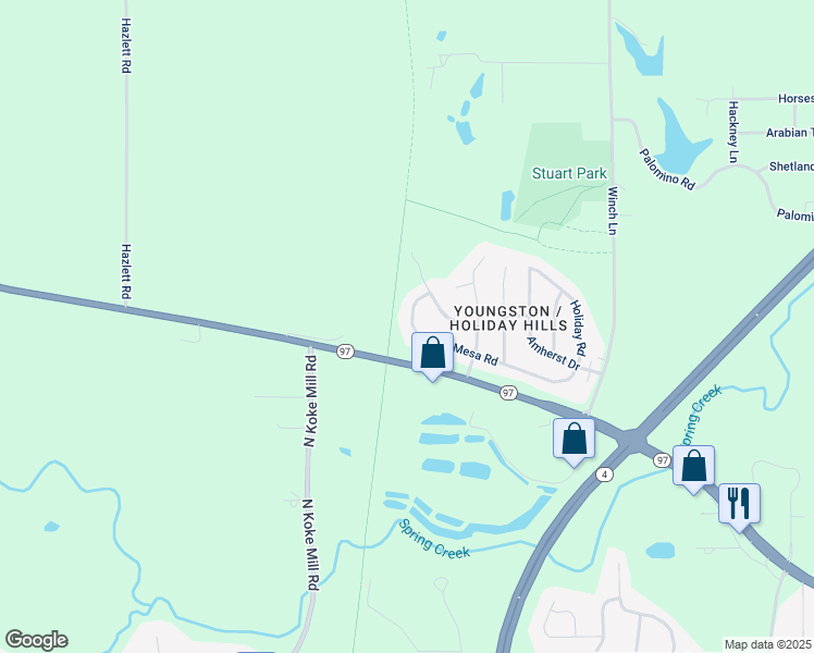 map of restaurants, bars, coffee shops, grocery stores, and more near 96 Mesa Road in Springfield