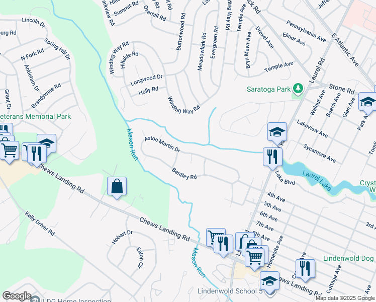 map of restaurants, bars, coffee shops, grocery stores, and more near 813 Aston Martin Drive in Lindenwold