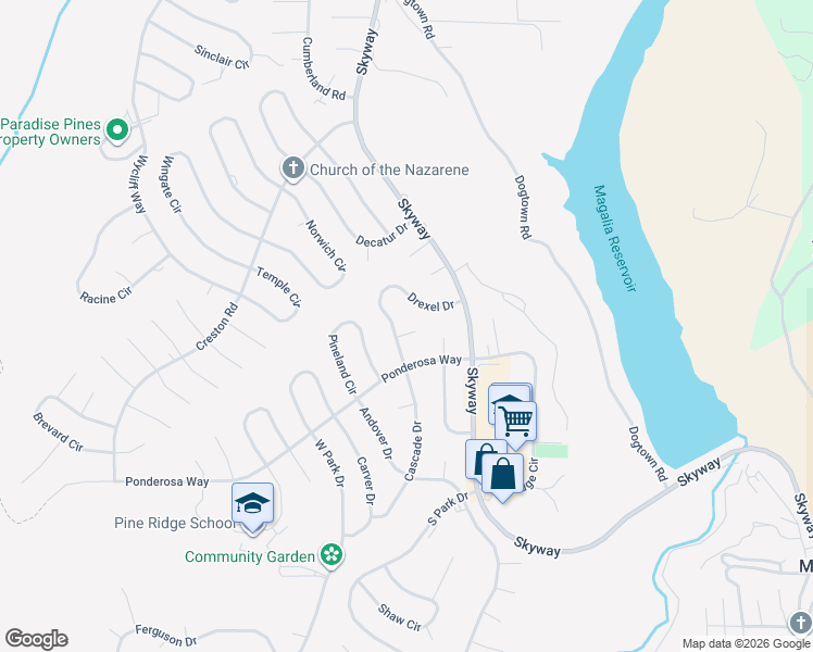 map of restaurants, bars, coffee shops, grocery stores, and more near 6485 Providence Court in Magalia