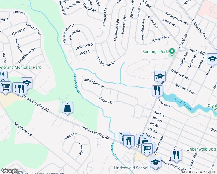 map of restaurants, bars, coffee shops, grocery stores, and more near 813 Aston Martin Drive in Lindenwold
