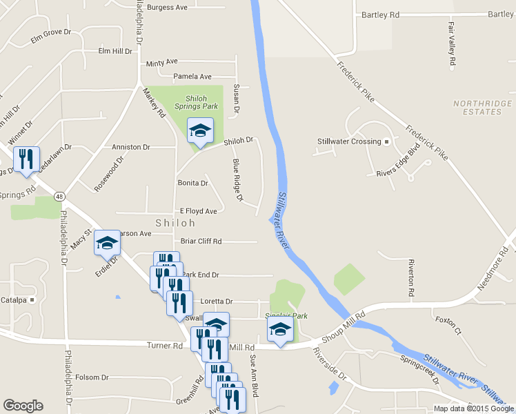 map of restaurants, bars, coffee shops, grocery stores, and more near 412 Blueridge Drive in Dayton