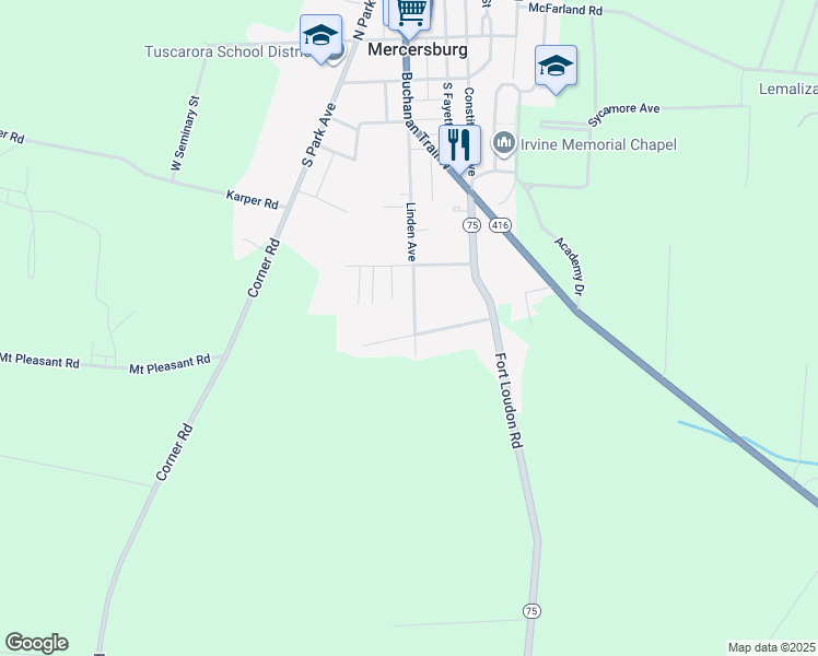 map of restaurants, bars, coffee shops, grocery stores, and more near 242 Linden Avenue in Mercersburg