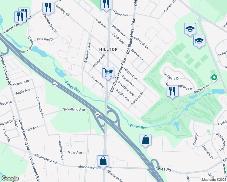 map of restaurants, bars, coffee shops, grocery stores, and more near 110-112 Richmond Avenue in Camden County