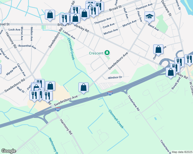 map of restaurants, bars, coffee shops, grocery stores, and more near 248 Swedesboro Avenue in Greenwich Township