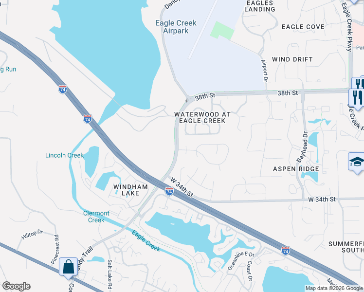 map of restaurants, bars, coffee shops, grocery stores, and more near 3542 Laureate Court South in Indianapolis