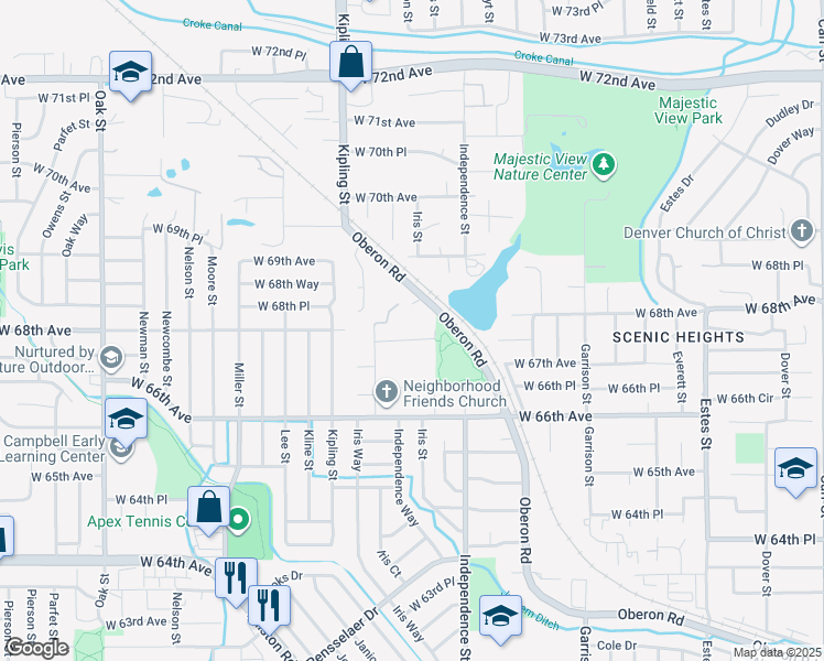 map of restaurants, bars, coffee shops, grocery stores, and more near 9702 West 67th Place in Arvada