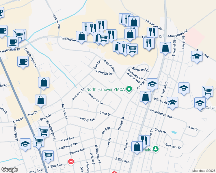 map of restaurants, bars, coffee shops, grocery stores, and more near 469 Clearview Road in Hanover