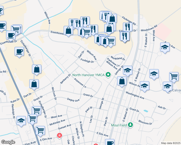map of restaurants, bars, coffee shops, grocery stores, and more near 469 Clearview Road in Hanover