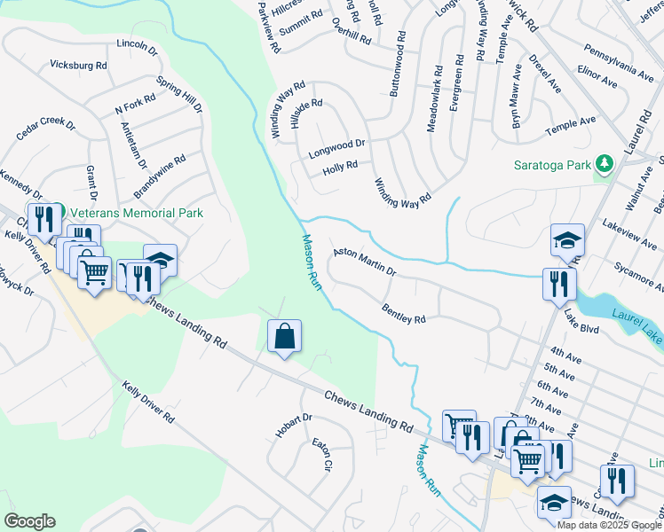 map of restaurants, bars, coffee shops, grocery stores, and more near 923 Bentley Road in Lindenwold
