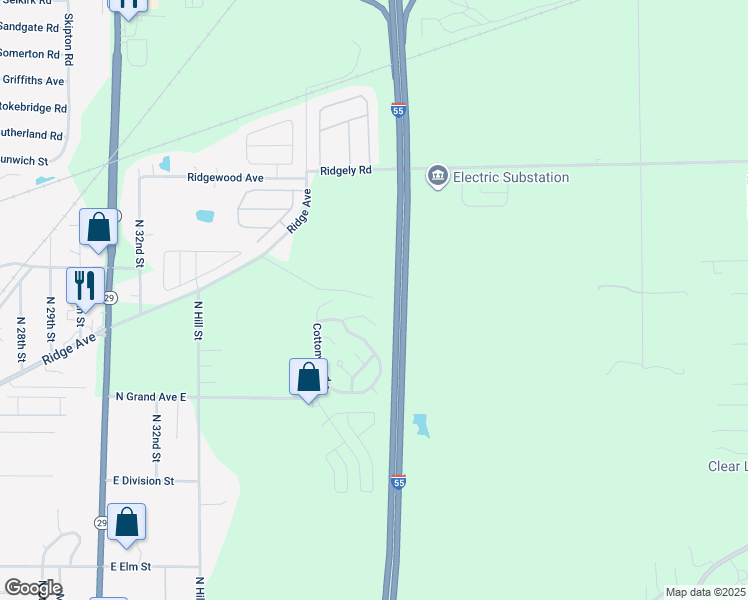 map of restaurants, bars, coffee shops, grocery stores, and more near 3562 Ridge Avenue in Springfield