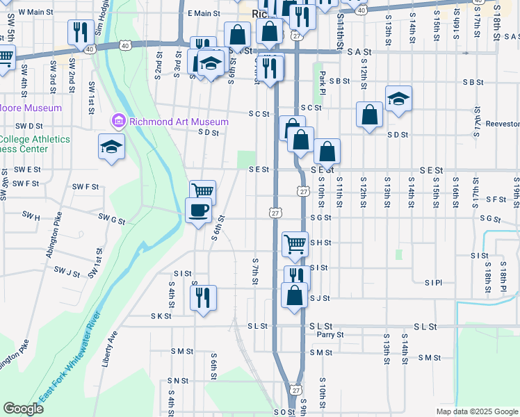 map of restaurants, bars, coffee shops, grocery stores, and more near 621 South 7th Street in Richmond