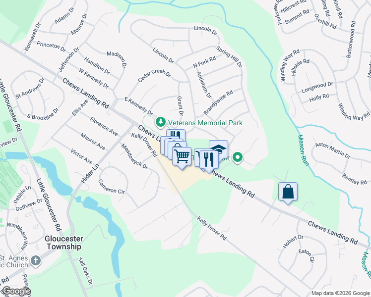 map of restaurants, bars, coffee shops, grocery stores, and more near 1 Lincoln Drive in Laurel Springs