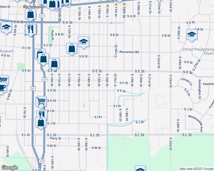 map of restaurants, bars, coffee shops, grocery stores, and more near 619 South 16th Street in Richmond