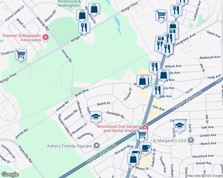 map of restaurants, bars, coffee shops, grocery stores, and more near 4 Indian Road in Woodbury