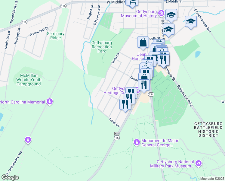 map of restaurants, bars, coffee shops, grocery stores, and more near 839 Fairview Avenue in Gettysburg