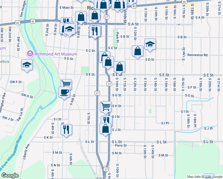 map of restaurants, bars, coffee shops, grocery stores, and more near 617 South 9th Street in Richmond