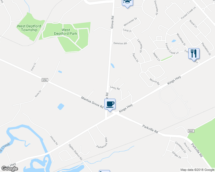 map of restaurants, bars, coffee shops, grocery stores, and more near 928 Grove Road in West Deptford