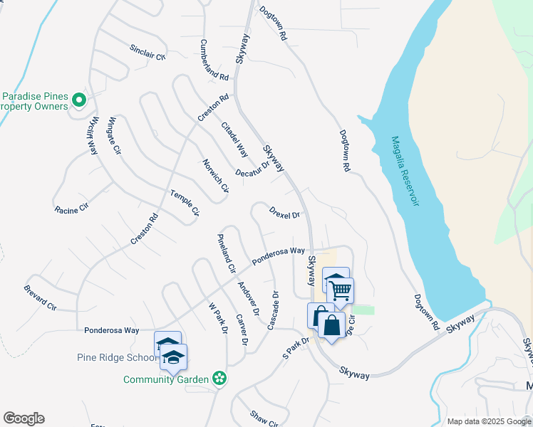 map of restaurants, bars, coffee shops, grocery stores, and more near 14064 Drexel Drive in Magalia