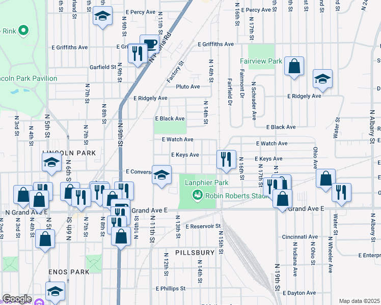 map of restaurants, bars, coffee shops, grocery stores, and more near 1512 Maryland Avenue in Springfield