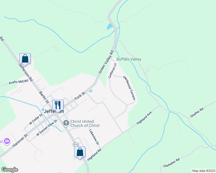 map of restaurants, bars, coffee shops, grocery stores, and more near 2530 Codorus Lane in Spring Grove