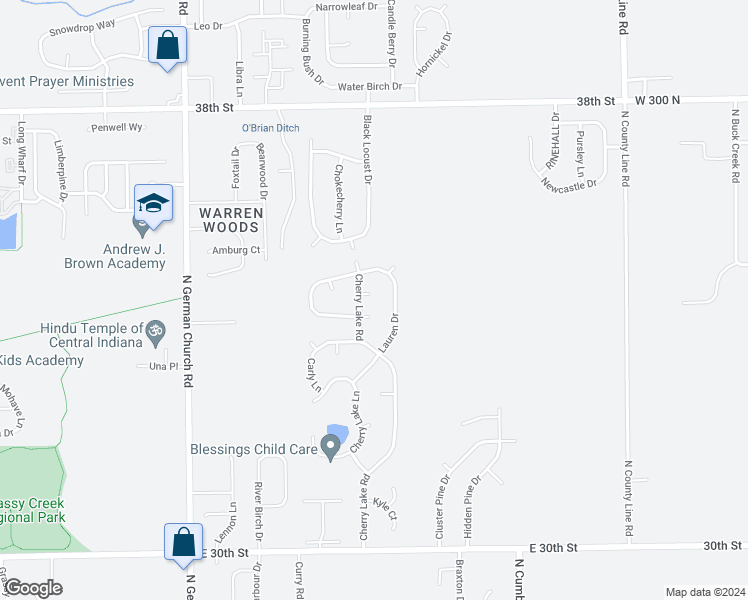 map of restaurants, bars, coffee shops, grocery stores, and more near 11407 Kristen Circle in Indianapolis