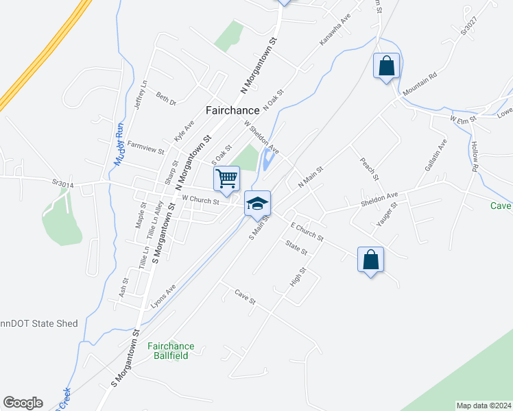 map of restaurants, bars, coffee shops, grocery stores, and more near 30 East Church Street in Smithfield