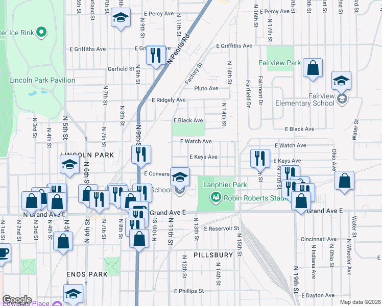 map of restaurants, bars, coffee shops, grocery stores, and more near 1516 Carolina Avenue in Springfield