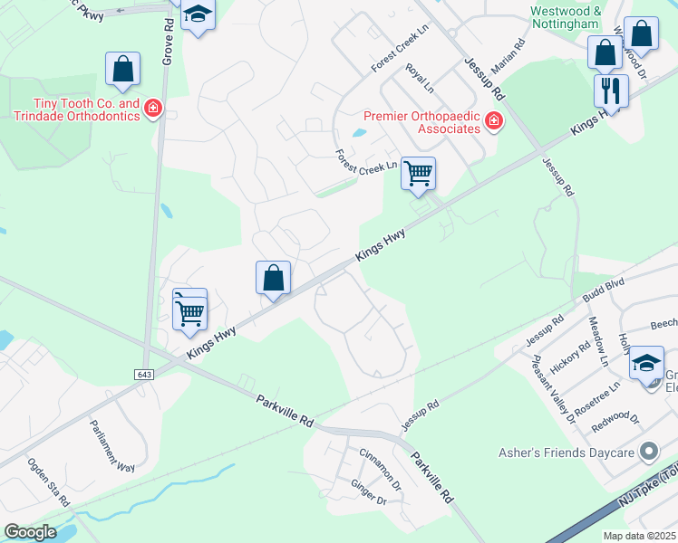 map of restaurants, bars, coffee shops, grocery stores, and more near 20 Highgrove Court in West Deptford