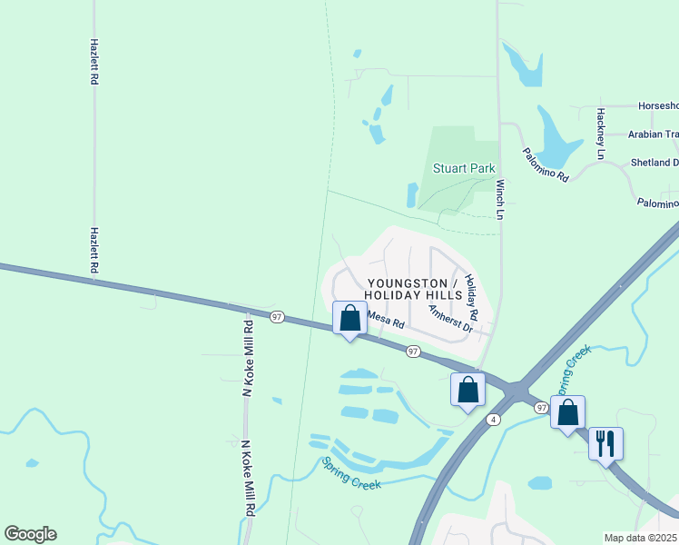 map of restaurants, bars, coffee shops, grocery stores, and more near 116 Mesa Road in Springfield