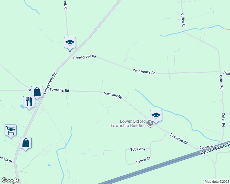 map of restaurants, bars, coffee shops, grocery stores, and more near 161 Township Road in Oxford