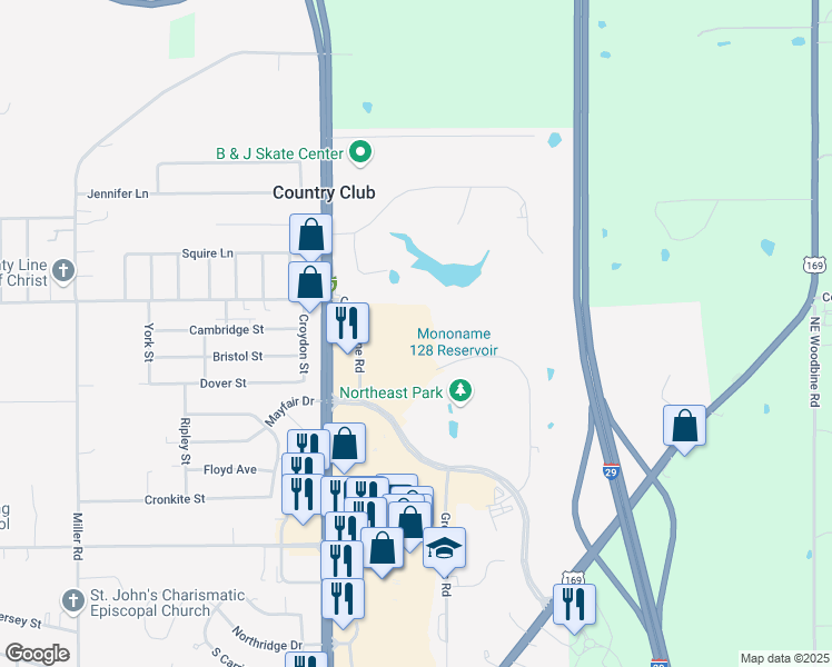 map of restaurants, bars, coffee shops, grocery stores, and more near 5505 North Belt Highway in Saint Joseph